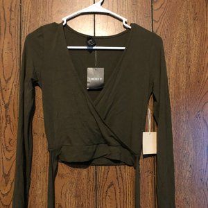 Olive green surplice crop top.